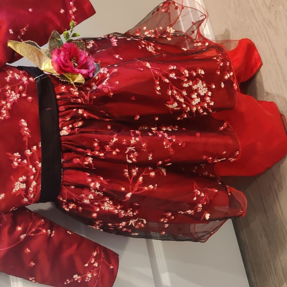 Unused high low girls party gown, full sleeve red color floral design, 4-5yrs - Picture 2 of 6